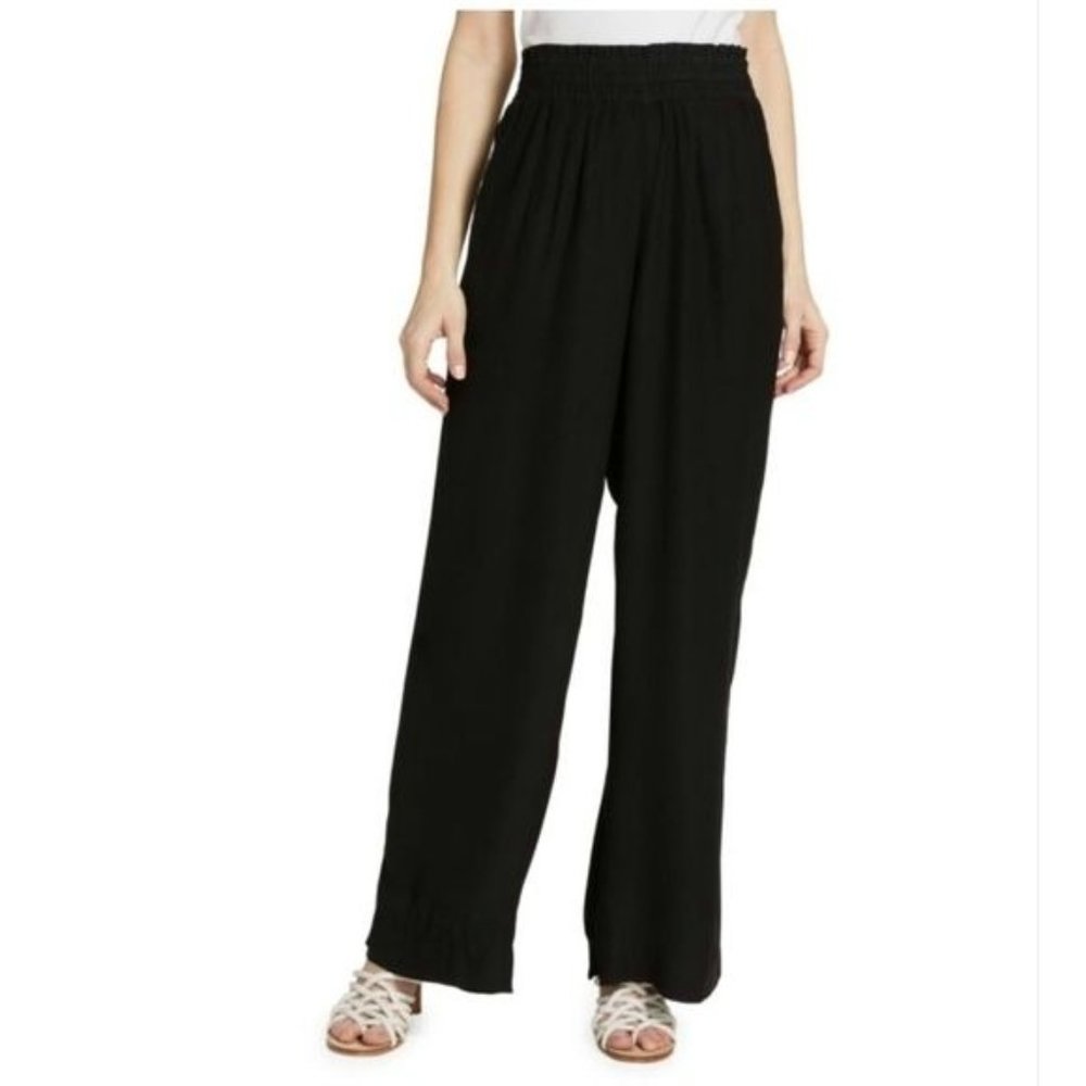 West Loop Black Gauze Palazzo with Gauze Smocked Waistban Wide Leg Pants…